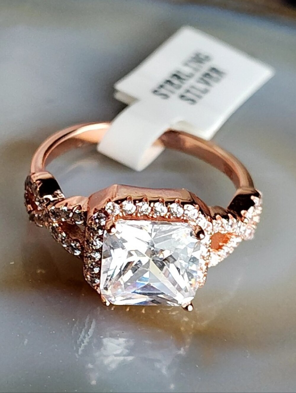Women's 925 Sterling Silver Rose Gold Engagement Style Ring CZ Simulated Diamond